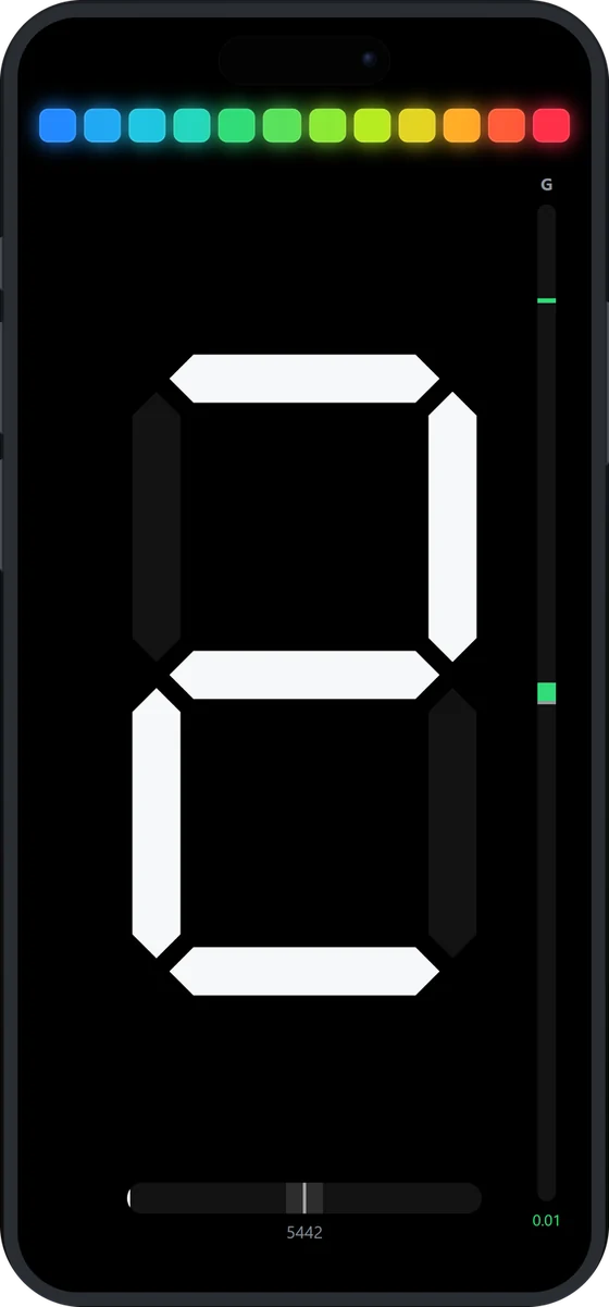 OBD Gear Indicator in portrait with the 7-segment typeface