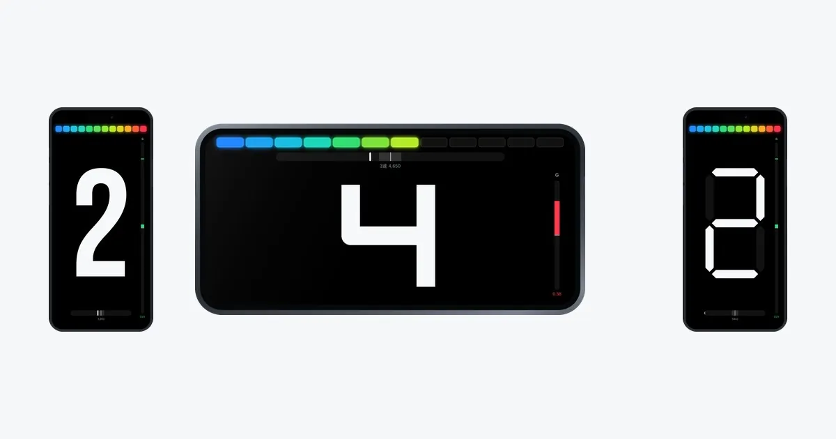 OBD Gear Indicator gear display on three iPhones