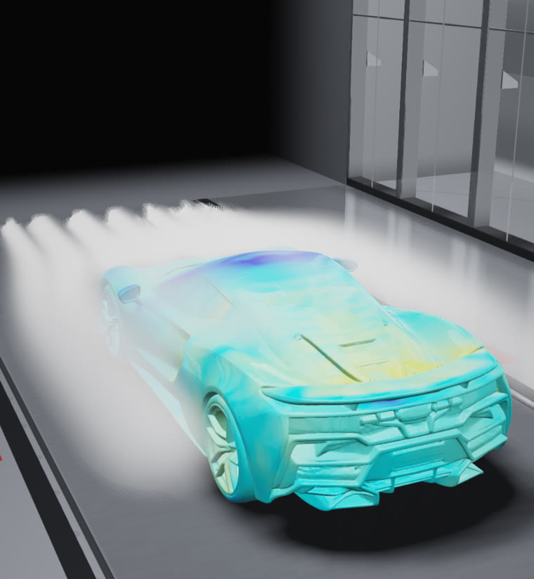 車体後方に流れるスモーク